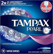 Tampax Pearl Plastic Tampons, Ultra Absorbency, Unscented, 18 Count - Pack of 12 (216 Total Count)