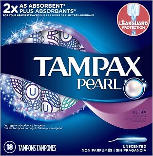 Tampax Pearl Plastic Tampons, Ultra Absorbency, Unscented, 18 Count - Pack of 12 (216 Total Count)