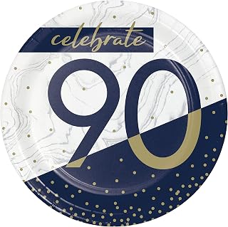 Creative Converting Navy and Gold Birthday Dessert Plates, 7"