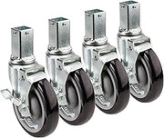 Krowne Metal 28-172S Set of (4) 1" Square Post Shelving Casters with Locking Wheels, 5" Diameter (Raises Height 6")