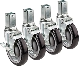 Krowne Metal 28-172S Set of (4) 1" Square Post Shelving Casters with Locking Wheels, 5" Diameter (Raises Height 6")