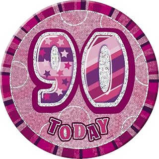 Unique Party 55459-6" Glitz Pink Giant 90th Birthday Badge