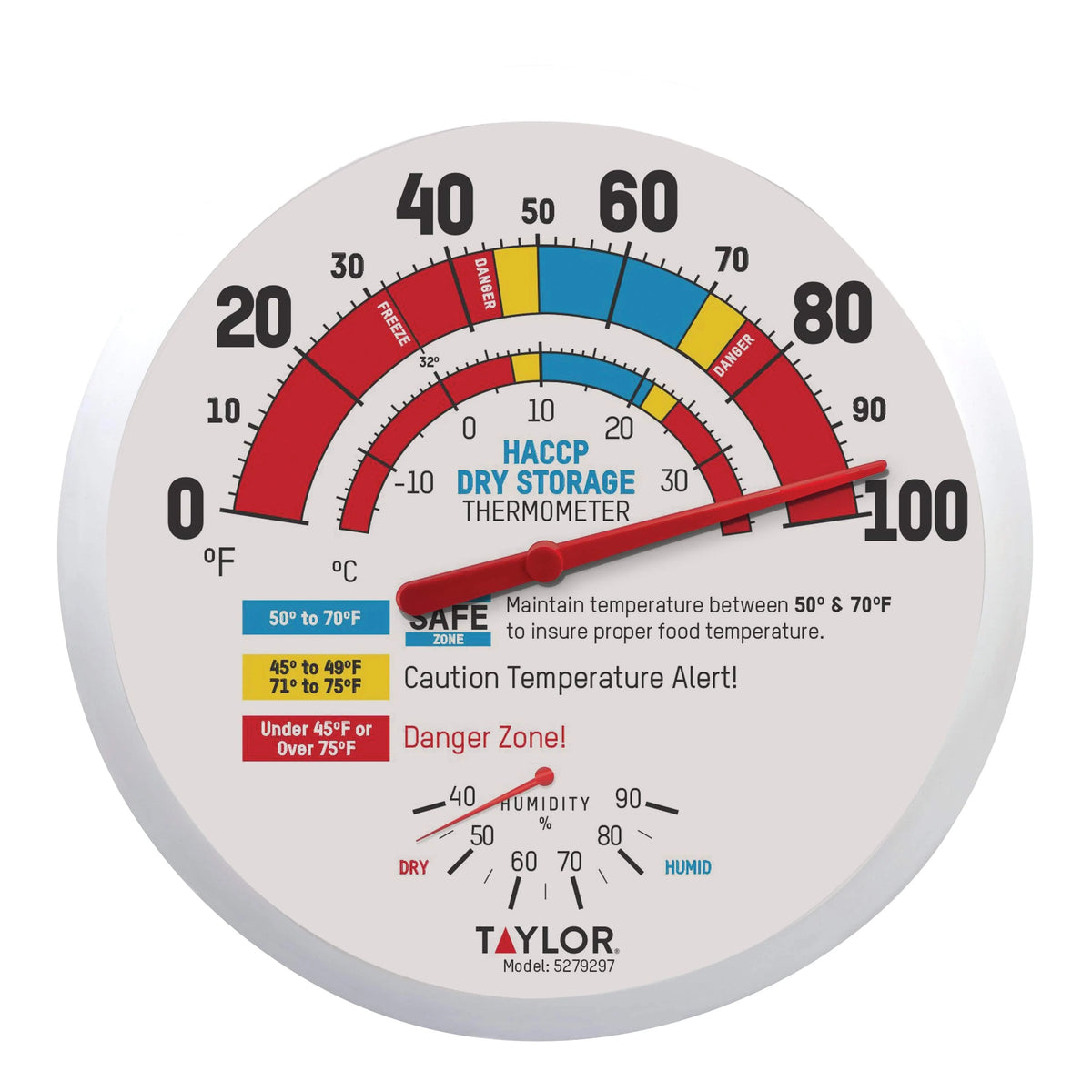 Taylor 5279297 Wall Thermometer, 1" High, White