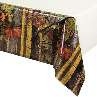 Creative Converting Solid Plastic Banquet Table Cover with Border Print, Hunting Camo, 54" x 102"