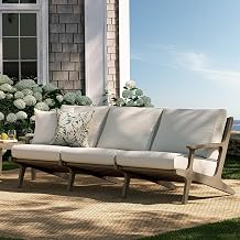 Modway Saratoga Teak Outdoor Patio Sofa in Weathered Gray Pebble – 3 Seater Couch with Weather-Resistant Cushions – Wooden Outdoor Furniture Sofa