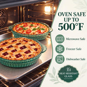 Mifoci Glass Pie Dish, 8 Inch Round Deep Plate with Handles, Green
