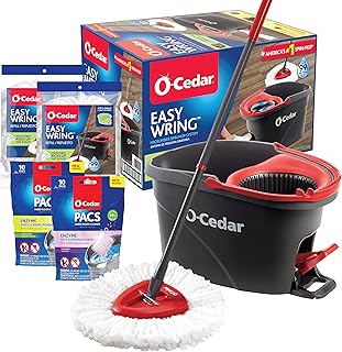 O-Cedar EasyWring Microfiber Spin Mop & Bucket Floor Cleaning System + 2 Extra Mop Head Replacements with Citrus and Lavender Pacs (Variety Pack)