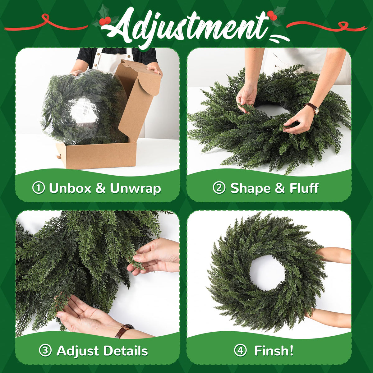 UAPINO Cedar Wreath, 26 Inch Diameter, Green