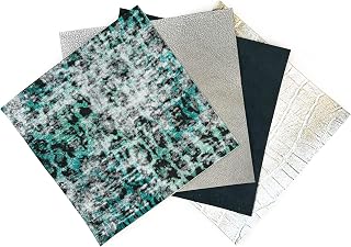 Gray Silver Green Animal Print Lambskin Set of 4 Pieces 5x5 inches / 12x12 cm DIY Leather for Crafts