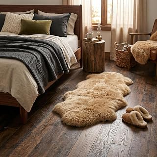 Duo Sheepskin Area Rug 2x6 Ft – 100% Genuine Lambskin – Premium Soft & Fluffy Light Beige Runner for Bedroom or Living Room – Made in Argentina
