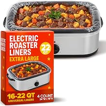 4 Count Extra Large Roaster Liners, Fits 16–22 Qt Oval Roasters, Disposable Rip-Resistant Slow Cooker Bags with Gusset