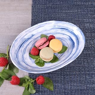 Elite Global Solutions D861OV-ND Deep Oval Plate, 8 3/4" x 6 1/2" x 1 1/2" h., Melamine, Navy Design (Pack of 6)