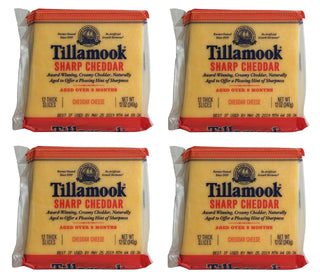 Sharp Cheddar Cheese 12 Thick Slices by Tillamook – 12 OZ, Pack of 4