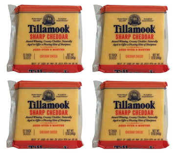 Sharp Cheddar Cheese 12 Thick Slices by Tillamook – 12 OZ, Pack of 4