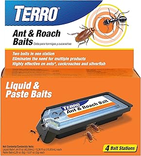 TERRO Ant & Roach Bait, 4-Pack, Indoor Ant Killer and Roach Killer | Pre-Filled Dual Bait Stations Attract and Kill Ants, Roaches, and Silverfish, Ready-To-Use Indoor Bait with Twist Tab, T360