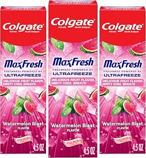 Colgate MaxFresh Fluoride Toothpaste, Watermelon Blast, 3 Pack, 4.5 oz