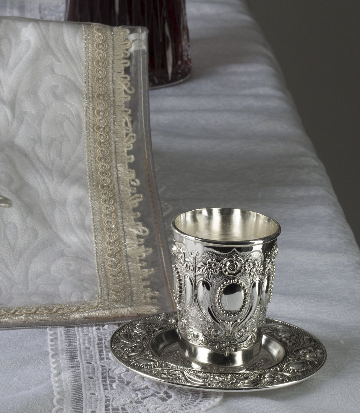 Ner Mitzvah Wine Goblet with Saucer, 6 Ounces, Nickel Plated