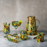 Carnaval Stemless Wine Handblown Mexican Glass by 10 Strawberry Street – 16 fl oz, 16.0 fluid_ounces, Glass, Yellow/Orange/Blue/Aqua/Clear, Pack of 6