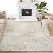 Abani Neutral Beige Area Rug 6' Round for Living Room, Bedroom - Zen Reiki Circles Pattern - Durable & Easy to Clean
