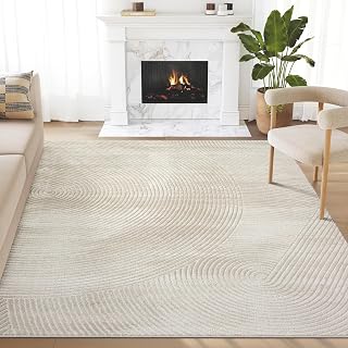 Abani Neutral Beige Area Rug 6' Round for Living Room, Bedroom - Zen Reiki Circles Pattern - Durable & Easy to Clean