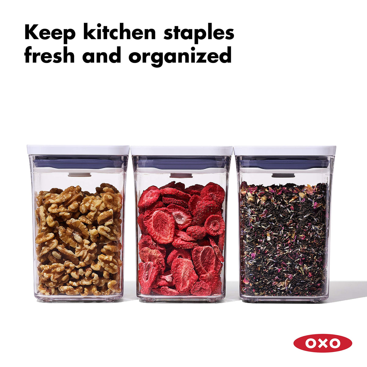 Good Grips 5-Piece POP Container Set Good Grips 3-PC Small Square Short POP Container Set by OXO – 2.8 quarts, Polycarbonate (PC), White