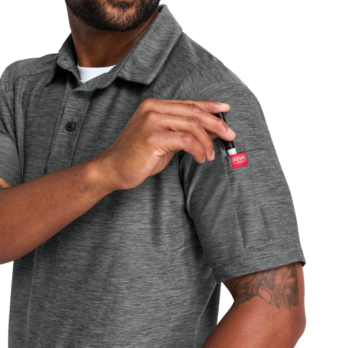 Men's Cooling Stretch Jersey Polo by Red Kap – Large, Polyester, Grey Heather, Model TCM2GH SS L