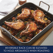 Rachael Ray Steel Roasting Pan with Rack, 16.5 x 13.5 Inch, Gray