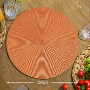 FunWheat Round Braided Placemats, 15 Inch Diameter, Set of 6, Pumpkin Orange