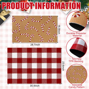 Drydiet Layered Doormat Set, Buffalo Plaid Candy Cane Design, Red and White