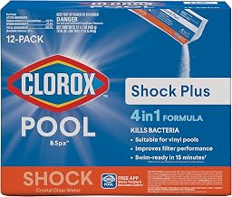 Clorox® Pool&Spa™ Shock Plus, for Crystal Clear Swimming Pool Water, Swim-ready in 15 minutes, Suitable for vinyl pools 12 Count (Pack of 1)