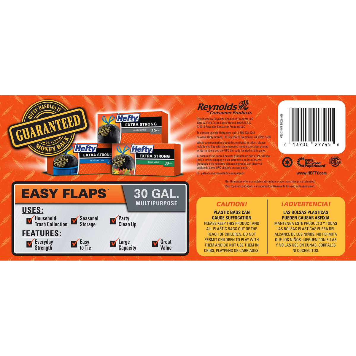 Easy Flaps Multipurpose Large Trash Bags by Hefty – 40 Count (Pack of 6), 30.0 gallons, Plastic, Black, Pack of 6