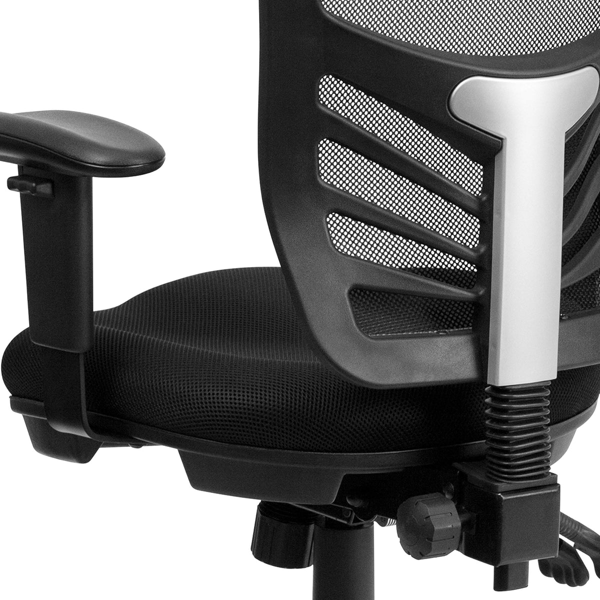 Nicholas Mid-Back Black Mesh Multifunction Executive Swivel Ergonomic Office Chair with Adjustable Arms by Flash Furniture – 4 Pack, Model 4-HL-0001-GG
