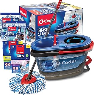 O-Cedar RinseClean Microfiber Spin Mop & Bucket Floor Cleaning System with 2 Extra Mop Head Replacements with Citrus and Lavender Pacs (Variety Pack)