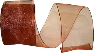 Reliant Ribbon Elegant Woven Sheer Wired Edge Ribbon, 2-1/2 Inch X 25 Yards, Copper