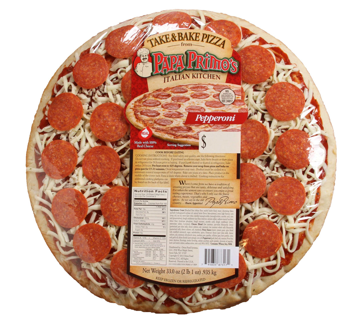 Papas Primos Large Pepperoni Pizza by Papa Primos – 33 Ounce, Pack of 6