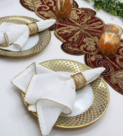 Cotton Craft Dinner Napkins, 17x17 Inch Set of 12, Metallic Gold Lace