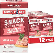 Bumble Bee Snack On The Run! Ham Salad Kit (Pack of 12) | Ready to Eat Easy-Open Canned Ham Salad with Crackers Snack Pack, 8g Protein per Box