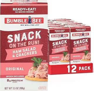Bumble Bee Snack On The Run! Ham Salad Kit (Pack of 12) | Ready to Eat Easy-Open Canned Ham Salad with Crackers Snack Pack, 8g Protein per Box