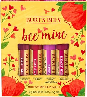 Burt's Bees Bee Mine Lip Balm Gift Set, Strawberry, Dragonfruit Lemon, Pomegranate and Watermelon, 4 Personalized Lip Balms, Pack May Vary