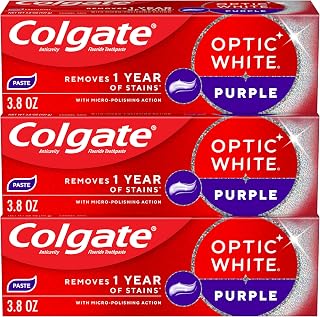 Colgate Optic White Purple Toothpaste with Fluoride, 3 Pack, 3.8 oz