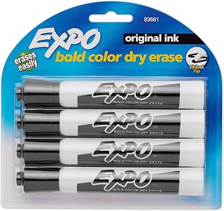 EXPO Original Dry Erase Markers, Chisel Tip, Black, 4-Count