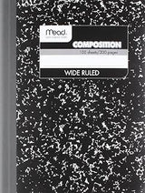 Mead Wireless Composition Book, Wide/Margin Rule, 9-3/4 x 7-1/2, White, 100 Sheets