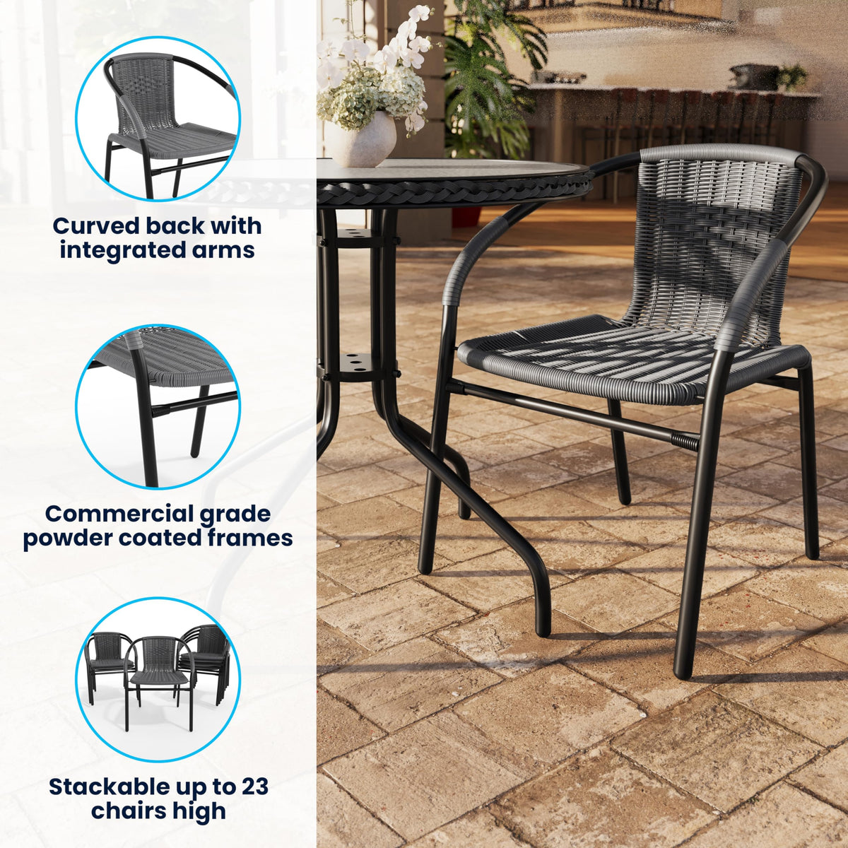Flash Furniture Grey / Set of 2 / Contemporary Patio Dining Chairs