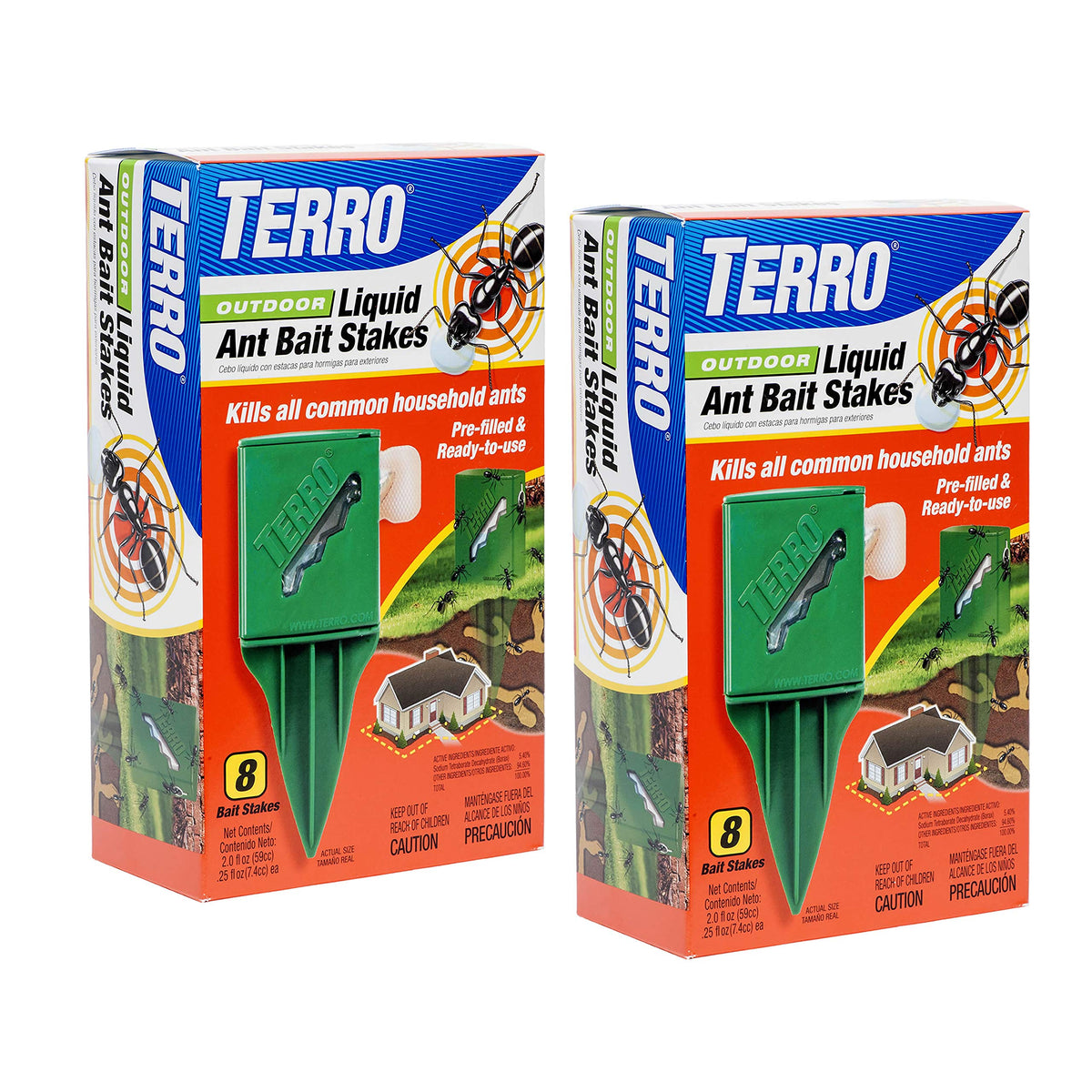 Outdoor Liquid Ant Bait Stakes-2 Pack by Terro – 16 Bait Stations, Clear, Model T1812SR