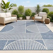 JONATHAN Y Geometric Lines Reversible Washable Indoor Outdoor Area Rug 4X6 Navy/Cream, Arielle Mid-Century Modern for Backyard, Patio, Porch, Easy-Cleaning, Pet-Friendly, Non-Shedding (SVH111A-4)