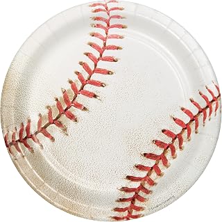 "Creative Converting 8 Count Sports Fanatic Baseball Sturdy Style Paper Lunch Plates, 7"", White" (417963)