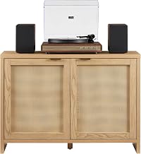 Crosley Furniture Kenji Record Player Cabinet with Vinyl Storage, Media Stand, Modern Home Organizer, Ash