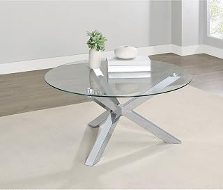 35" Easy-Care Coffee Table, Round Coffee Table with Chrome Plated Frame, Mesa De Centro para Sala with Sleek Lines for Modern Home Lounge Areas, Chrome