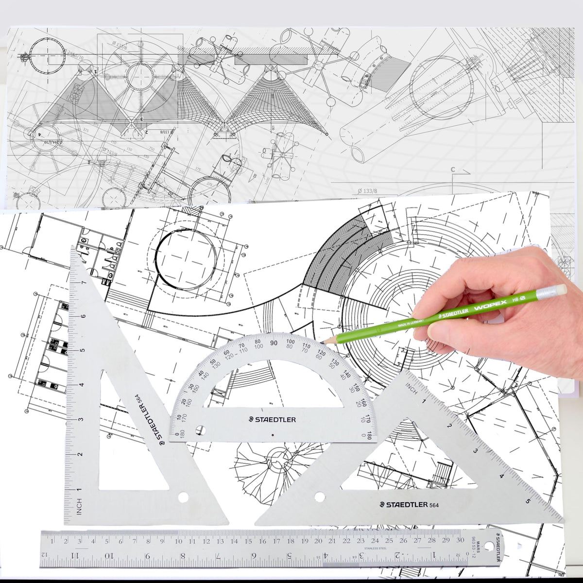 Stainless Steel Math Set - With 12in Ruler by STAEDTLER – Pack of 1, Stainless Steel, Silver,Blue, Model 566 32BK