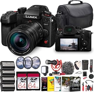Panasonic Lumix GH7 Mirrorless Camera with 12-60mm f/2.8-4 Lens + 2 x 64GB Memory Card+ LED Light + Bag + Rode Mic + Photo Editing Software + 3 x DMW-BLK22 Battery + Card Reader + More